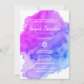 Invitation Aquarelle moderne violet bleu étoile BAT MITZVAH (Devant)