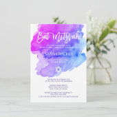 Invitation Aquarelle moderne violet bleu étoile BAT MITZVAH (Debout devant)