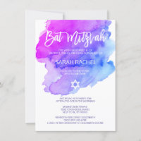 Aquarelle moderne violet bleu étoile BAT MITZVAH