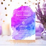 Invitation Aquarelle moderne violet bleu étoile BAT MITZVAH<br><div class="desc">Belles cartes d'invitation de Bat mitzvah juif religieux. Aquarelle claire pastel violet, violet, bleu, turquoise avec étoile de David en blanc. Lettres de script modernes. 'Est appelé à la TORAH comme un Bar Mitzvah'. Parfait pour fille de 12 ans, fille. Facile à modifier - il suffit d'ajouter vos informations /...</div>