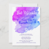 Invitation Aquarelle moderne violet bleu étoile BAT MITZVAH (Devant)