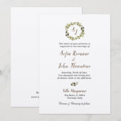 Invitation Aquarelle monochrome Mariage de couronne d'olive (Devant / Derrière)