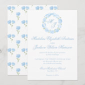 Invitation Aquarelle Monogramme bleu Hydrangea Mariage de cou (Devant / Derrière)