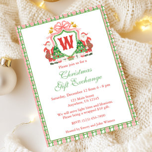Invitation Aquarelle Monogramme initial Père Noël Crest Noël