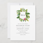 Invitation Aquarelle Monogramme Tropical Summer Beach Mariage (Devant)