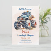 Invitation Aquarelle Monster Camion garçon Anniversaire (Debout devant)