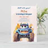 Invitation Aquarelle Monster Camion garçon Anniversaire (Debout devant)