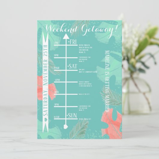 Invitation Aquarelle Monstera Bachelorette Week-end Getaway (Debout devant)