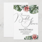 Invitation Aquarelle Monstera Branche Fête des mariées verte (Devant / Derrière)