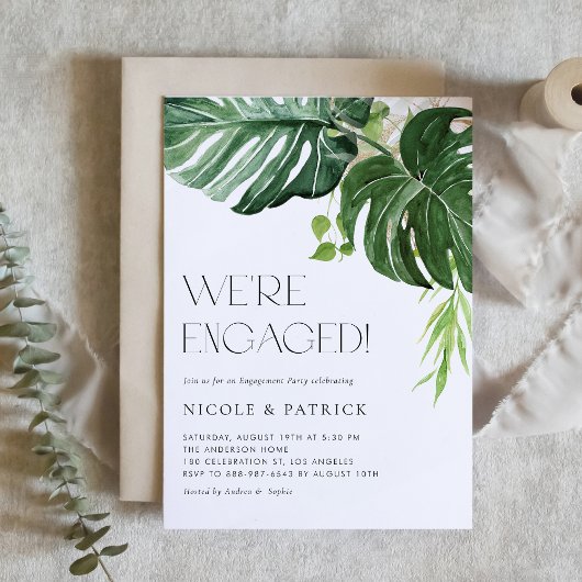 Invitation Aquarelle Monstera Feuilles