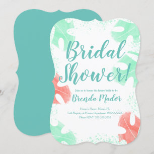 Invitation Aquarelle Monstera Feuilles Baby shower Coral Mint