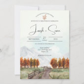 Invitation Aquarelle Montagne Automne Arbres Feuilles Mariage (Devant)