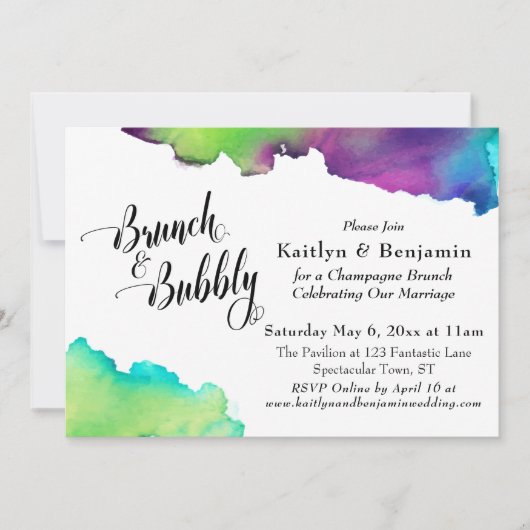 Invitation Aquarelle multicolore Brunch & Script Bubbly (Devant)