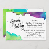 Invitation Aquarelle multicolore Brunch & Script Bubbly (Devant / Derrière)