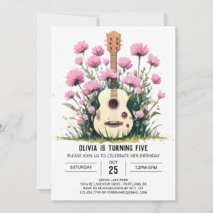 Invitation Aquarelle Musique Magique Guitare Anniversaire