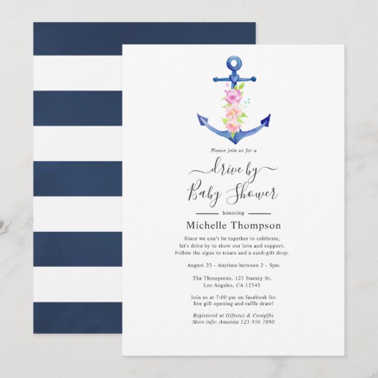 Invitation Aquarelle Naissance ou Mariage Thème Marin (Devant / Derrière)