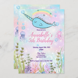 Invitation Aquarelle Narwhal Under the Sea