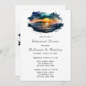 Invitation Aquarelle Nautical Beach Scène Dîner de répétition (Devant / Derrière)