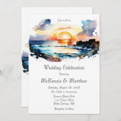 Invitation Aquarelle Nautical Beach Scene Mariage (Devant / Derrière)