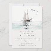 Invitation Aquarelle Nautique Voile Yacht Couples Douche (Devant)