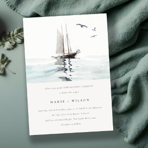 Invitation Aquarelle Nautique Voile Yacht Vow Renouvellement