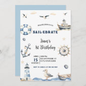 Invitation Aquarelle Nautique Voilier Ebrate Voilier Annivers (Devant / Derrière)