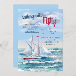 Invitation Aquarelle Nautique Yacht Cinquante Anniversaire