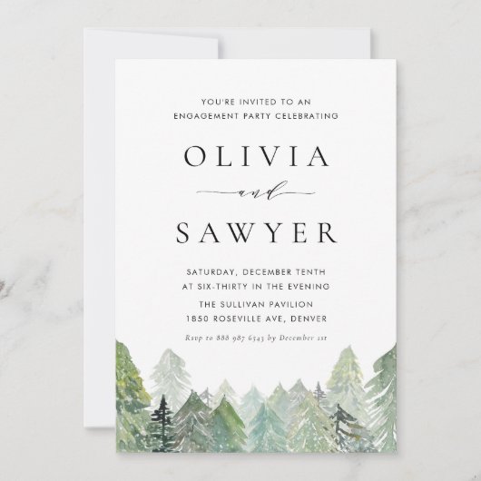 Invitation Aquarelle neige À feuillage persistant Forest Enga (Devant)