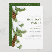 Invitation Aquarelle Neige Pine Aiguilles Fête (Devant / Derrière)