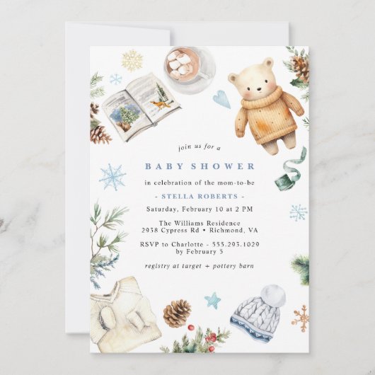 Invitation Aquarelle neutre | Baby shower d'hiver confortable (Devant)