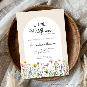 Invitation Aquarelle neutre Château Baby shower Fleur sauvage