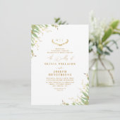 Invitation Aquarelle neutre chic Mariage floral or huile (Debout devant)
