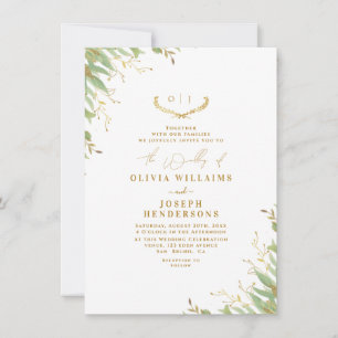 Invitation Aquarelle neutre chic Mariage floral or huile