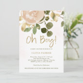 Invitation Aquarelle neutre florale | Oh Baby shower garçon (Debout devant)