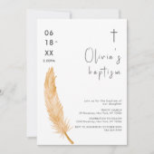 Invitation Aquarelle neutre Plumes Croix Baptême (Devant)