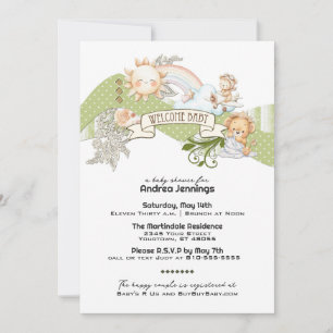 Invitation Aquarelle neutre pour les femmes Baby shower vert
