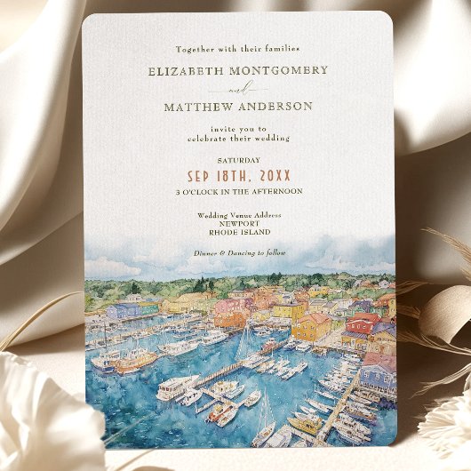 Invitation Aquarelle Newport Harbour Mariage côtier