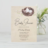 Invitation Aquarelle Nid d'oiseaux et Oeufs Parchemin défraîc (Debout devant)