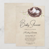 Invitation Aquarelle Nid d'oiseaux et Oeufs Parchemin défraîc (Devant / Derrière)