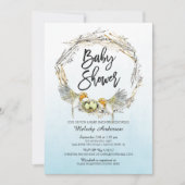Invitation Aquarelle nid d'oiseaux Triplets Baby shower Invit (Devant)