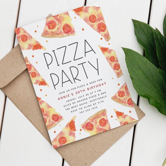 Invitation Aquarelle | N'importe quelle fête de pizza d'occas