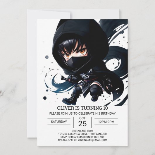 Invitation Aquarelle Ninja Aventure Enfants Anniversaire (Devant)