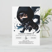 Invitation Aquarelle Ninja Aventure Enfants Anniversaire (Debout devant)