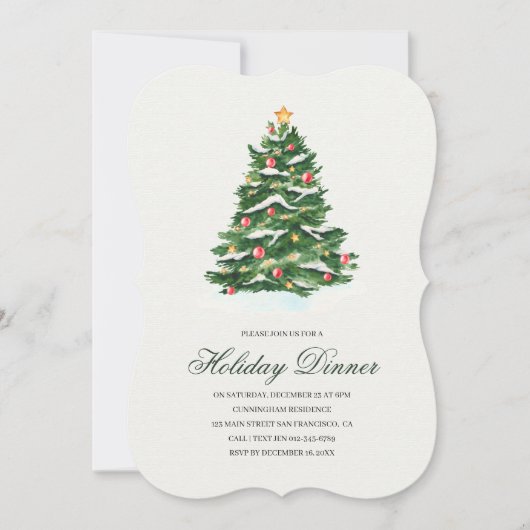 Invitation Aquarelle Noël Arbre Dîner (Devant)
