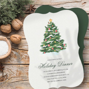 Invitation Aquarelle Noël Arbre Dîner