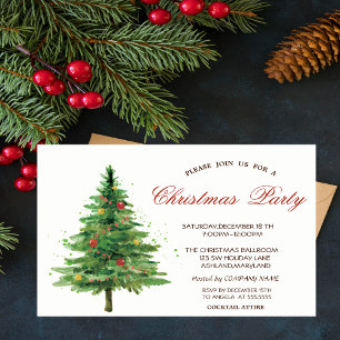 Invitation Aquarelle Noël Arbre Entreprise