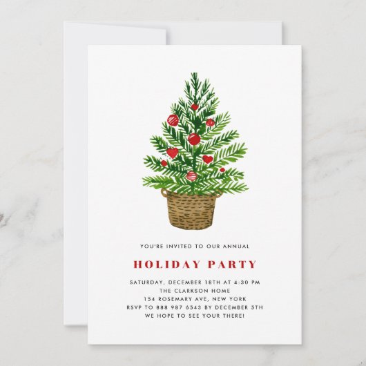 Invitation Aquarelle Noël Arbre fête (Devant)