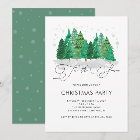 Invitation Aquarelle Noël Arbres Fête de Noël (Devant / Derrière)