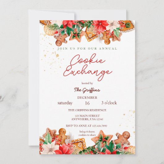 Invitation Aquarelle Noël Cookie d'échange Fête (Devant)