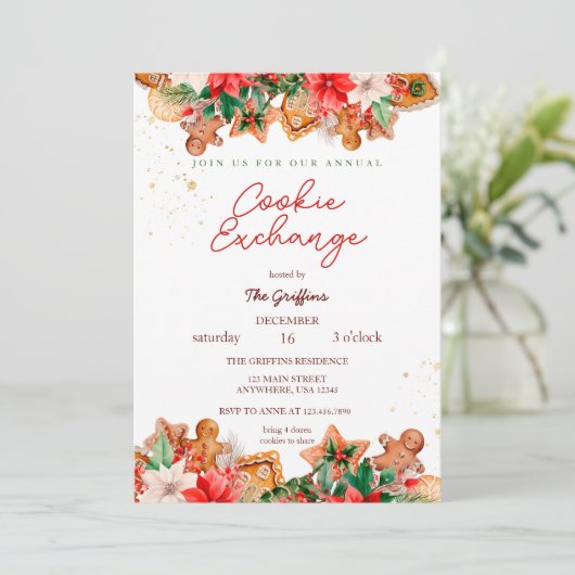 Invitation Aquarelle Noël Cookie d'échange Fête (Debout devant)